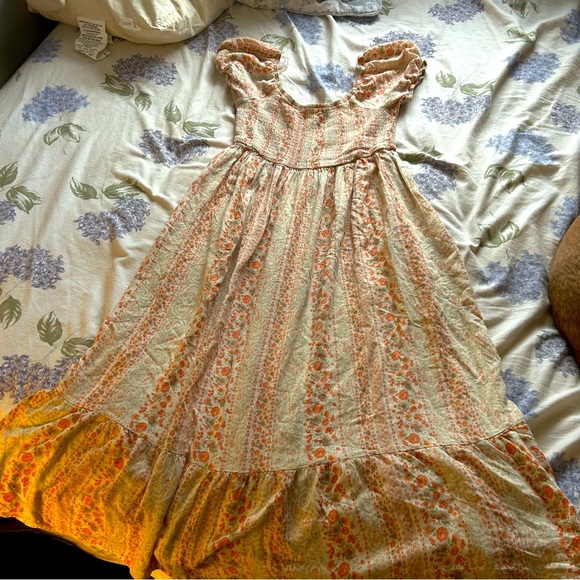 Feminine Floral Size L Women’s Dress Orange And White No Comment Church Modesty - Picture 1 of 7
